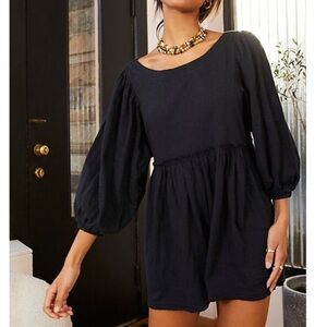 Free People Beach Beyond Obsessed Romper Black Puff Sleeve Medium Cotton Resort